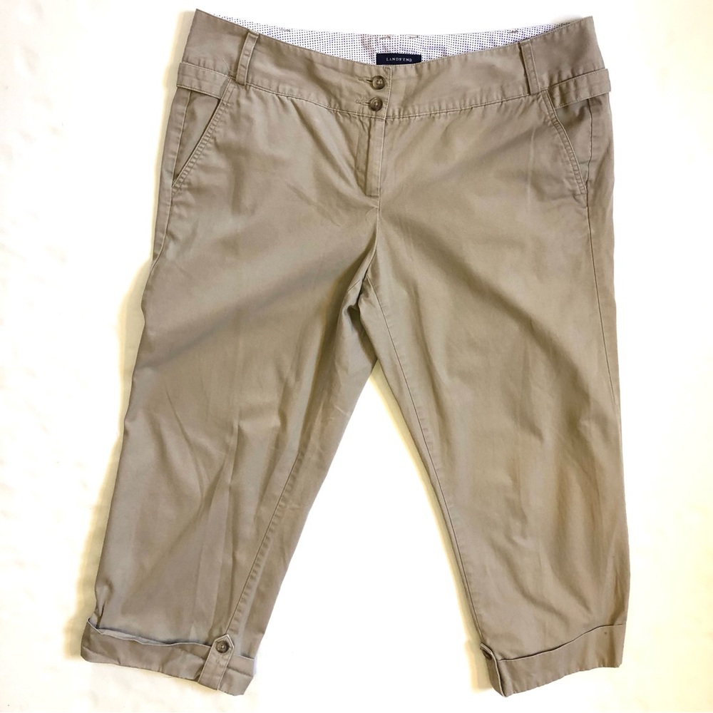Lands End Tan Khaki Cropped or Capri Pants 14